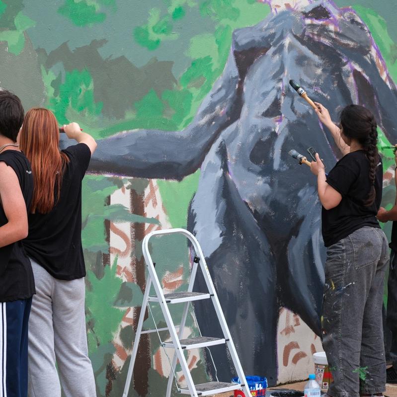 Persona pintant un mural